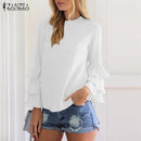 Women Frilled Sleeved Shirt Top-Off White-S-JadeMoghul Inc.