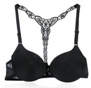 Women Front Closure Lace Racer Back Push Up Seamless Bra-Black-A-32-JadeMoghul Inc.