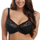 Women Full Coverage Non Padded Lace Sheer Underwire Minimizer Bra-Black01-G-42-JadeMoghul Inc.