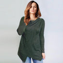 Women Full Sleeved Overlapping Cowl Neck Asymmetrical Shirt Top-ArmyGreen-S-JadeMoghul Inc.