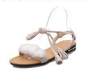 Women Fur/ Tassel String Tie Flat Sandals-real fur white-4-JadeMoghul Inc.
