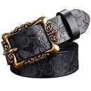 Women genuine Cow Leather Floral design Belt With Victorian Style Heavy Pin Buckle-Dark Blue Big Flower-100cm-JadeMoghul Inc.