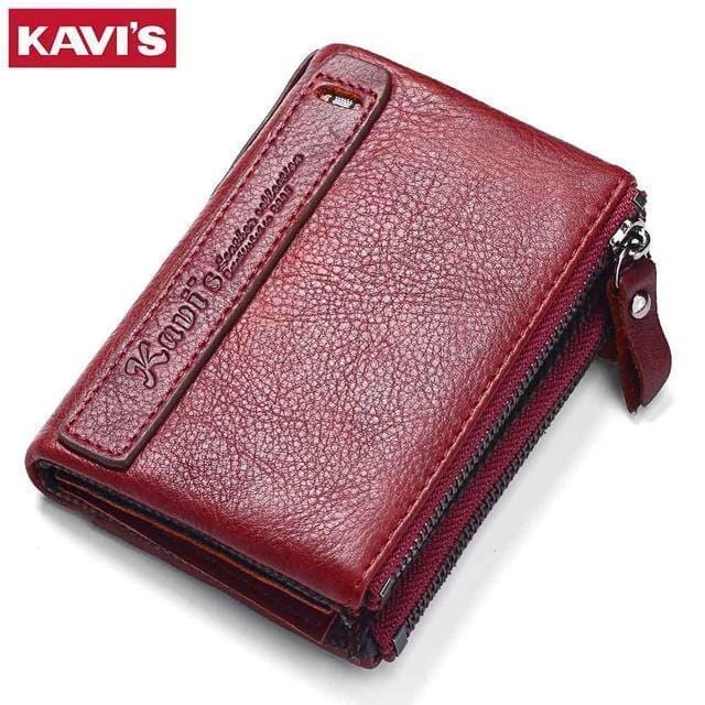 Women Genuine Cow Leather Small Carry All Wallet-Red-JadeMoghul Inc.