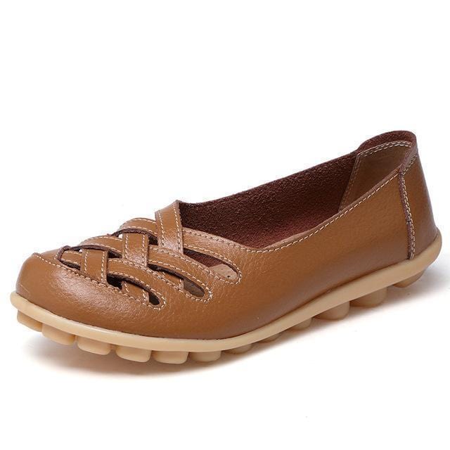 Women Genuine Leather Loafers With Cross Strap design-Brown-4.5-JadeMoghul Inc.