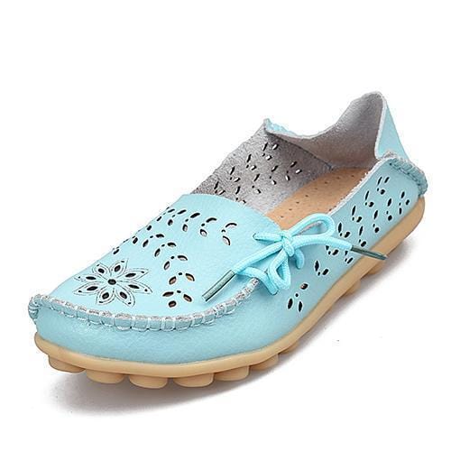 Women Genuine Leather Summer loafers With Cut Work Floral Detailing-sky blue-4.5-JadeMoghul Inc.