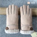Women Genuine Sheepskin Winter Gloves With Thick Warm Fur Lining-Beige-Length 23 Width 10cm-JadeMoghul Inc.