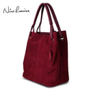 Women Genuine Split Suede Leather Tote Shoulder Bag-Burgundy-China-JadeMoghul Inc.