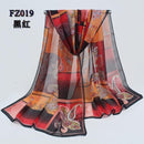Women Geometric Print Summer chiffon Scarf-FZ019 Red Black-JadeMoghul Inc.