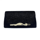 Women Glitter Satin Evening Bag With Metal Plate Detailing-Black-JadeMoghul Inc.