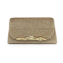 Women Glitter Satin Evening Bag With Metal Plate Detailing-CHAMPGNE-JadeMoghul Inc.