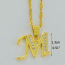 Women Gold Color Initial Pendant And Chain With Cubic Zircon