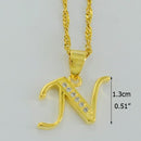 Women Gold Color Initial Pendant And Chain With Cubic Zircon-Choose Letter N-45cm Thin Chain-JadeMoghul Inc.