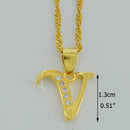 Women Gold Color Initial Pendant And Chain With Cubic Zircon-Choose Letter V-45cm Thin Chain-JadeMoghul Inc.