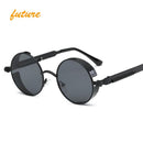 Women Gothic Steam Punk Round Shaped Sunglasses-6631 black f grey-JadeMoghul Inc.