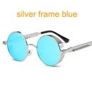 Women Gothic Steam Punk Round Shaped Sunglasses-6631 sliver f blue-JadeMoghul Inc.