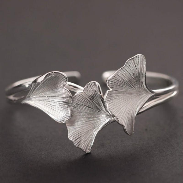 Women Handmade Pure 925 Sterling Silver Ginkgo Leaf Design Cuff Bracelet--JadeMoghul Inc.