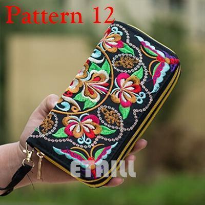 Women Heavy Thai Embroidered Double Zipper Pocket wallet/ Wristlet-Pattern 12 Red-JadeMoghul Inc.
