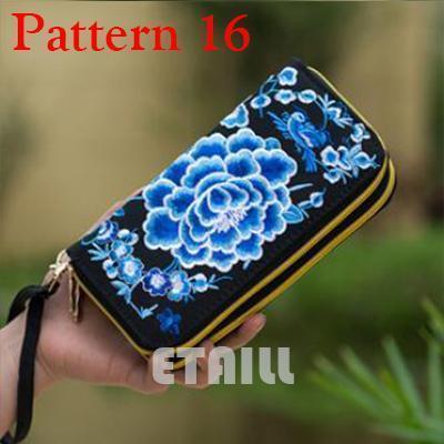 Women Heavy Thai Embroidered Double Zipper Pocket wallet/ Wristlet-Pattern 16 Blue-JadeMoghul Inc.