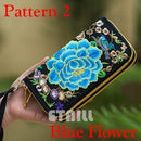 Women Heavy Thai Embroidered Double Zipper Pocket wallet/ Wristlet-Pattern 2 Blue-JadeMoghul Inc.