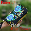 Women Heavy Thai Embroidered Double Zipper Pocket wallet/ Wristlet-Pattern 4 Blue-JadeMoghul Inc.