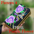 Women Heavy Thai Embroidered Double Zipper Pocket wallet/ Wristlet-Pattern 4 Purple-JadeMoghul Inc.