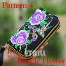 Women Heavy Thai Embroidered Double Zipper Pocket wallet/ Wristlet-Pattern 4 Purple-JadeMoghul Inc.