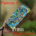 Women Heavy Thai Embroidered Double Zipper Pocket wallet/ Wristlet-Pattern 5 Blue-JadeMoghul Inc.