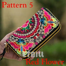 Women Heavy Thai Embroidered Double Zipper Pocket wallet/ Wristlet-Pattern 5 Red-JadeMoghul Inc.