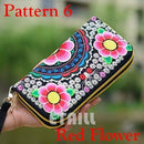 Women Heavy Thai Embroidered Double Zipper Pocket wallet/ Wristlet-Pattern 6 Red-JadeMoghul Inc.