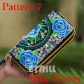 Women Heavy Thai Embroidered Double Zipper Pocket wallet/ Wristlet-Pattern 7 Blue-JadeMoghul Inc.