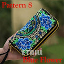 Women Heavy Thai Embroidered Double Zipper Pocket wallet/ Wristlet-Pattern 8 Blue-JadeMoghul Inc.