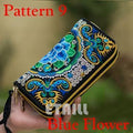 Women Heavy Thai Embroidered Double Zipper Pocket wallet/ Wristlet-Pattern 9 Blue-JadeMoghul Inc.