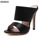 Women High Heels Mules shoes - Women Black Roman Gladiator Sandals Shoes Lady Pumps High-Heeled Slippers-Black flock-5-JadeMoghul Inc.