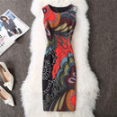 Women High Quality Printed Pencil Cut Dress-15Black-L-JadeMoghul Inc.