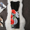 Women High Quality Printed Pencil Cut Dress-Black 1-L-JadeMoghul Inc.