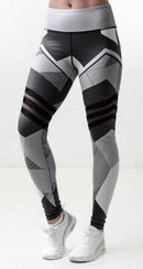 Women High Waist Geometric Design Leggings/ Workout Pants-Black-L-JadeMoghul Inc.