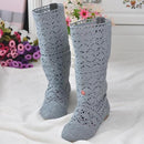 Women Knee High Lace Boots-Gray-4.5-JadeMoghul Inc.