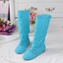 Women Knee High Lace Boots-Sky Blue-4.5-JadeMoghul Inc.