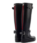 Women Knee Length Zipper Rain Boots-Black RED-5-JadeMoghul Inc.