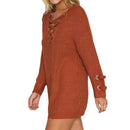 Women Knitted Lace-up Sweater-Orange-L-JadeMoghul Inc.