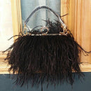 Women Knuckle Ring Evening Bag With Faux Ostrich Fur Detailing-Black-JadeMoghul Inc.
