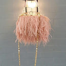 Women Knuckle Ring Evening Bag With Faux Ostrich Fur Detailing-Pink-JadeMoghul Inc.