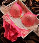 Women Lace Embroidery Bra And Lace Trim Panties Set-Pink-B-32-JadeMoghul Inc.