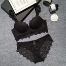 Women Lace Padded Push Up Bra And Lined Lace Seamless Panties Set