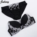 Women Lace Push Up Women Bra And Embroidered Panties Set-Black-80C-JadeMoghul Inc.