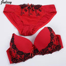 Women Lace Push Up Women Bra And Embroidered Panties Set-Red-80C-JadeMoghul Inc.