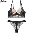 Women Lace Push Up Women Bra And Sheer Lace Panties Set-Black-75A-JadeMoghul Inc.