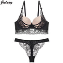 Women Lace Push Up Women Bra And Sheer Lace Panties Set-Black-75A-JadeMoghul Inc.