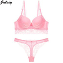 Women Lace Push Up Women Bra And Sheer Lace Panties Set-Pink-75A-JadeMoghul Inc.