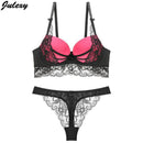 Women Lace Push Up Women Bra And Sheer Lace Panties Set-Red-75A-JadeMoghul Inc.